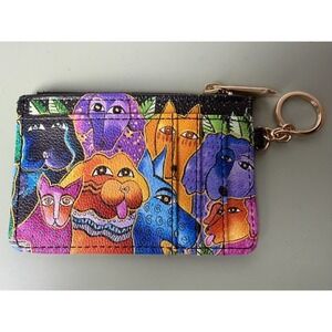 Laurel Burch Monarque Colorful Dogs Wallet, Card & Money Holder Zipper Keychain